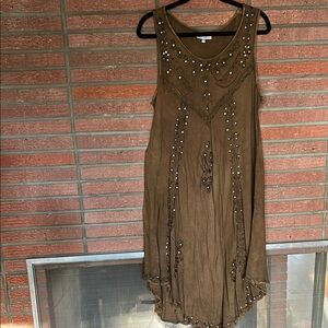 Boho Embellished Golden Brown Midi Dress